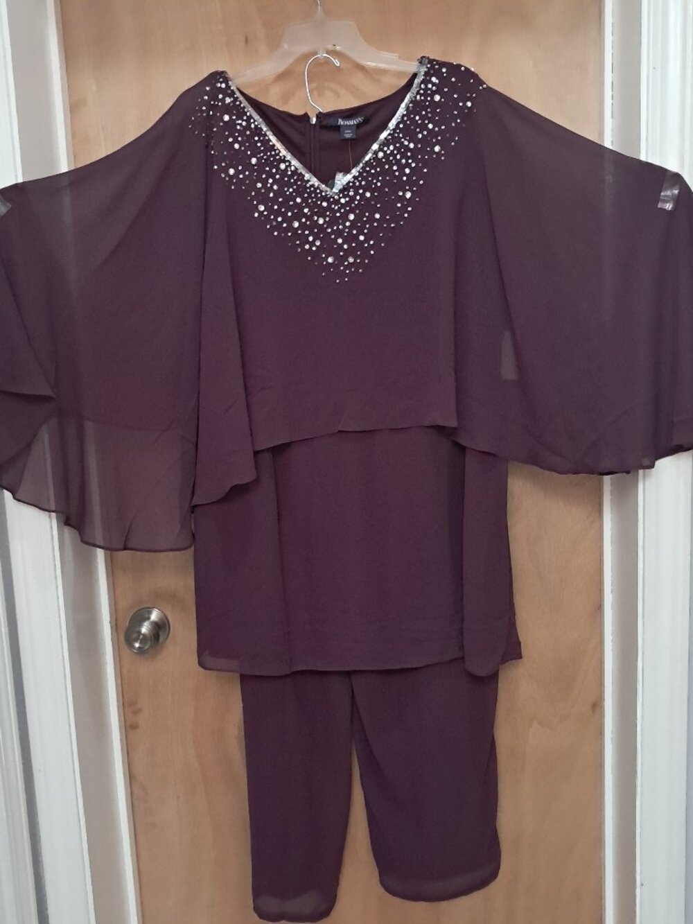 NWT Roaman's Plum Purple 2-Piece Sequin Embellished Pant Set Outfit Size 24W